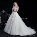 Classic and elegant design large size a-line off-shoulder short-sleeved and lace tail wedding dress plus size